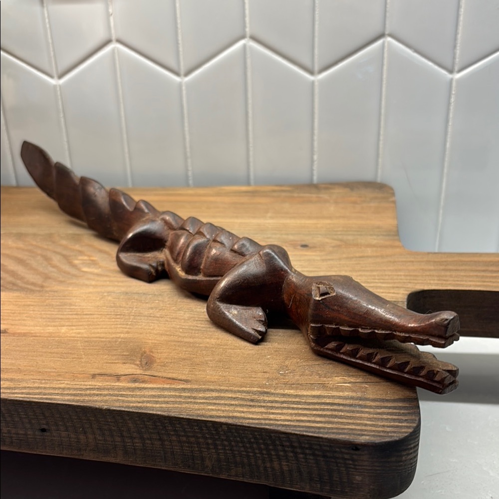 Handcrafted Wooden Crocodile Figurine 14”